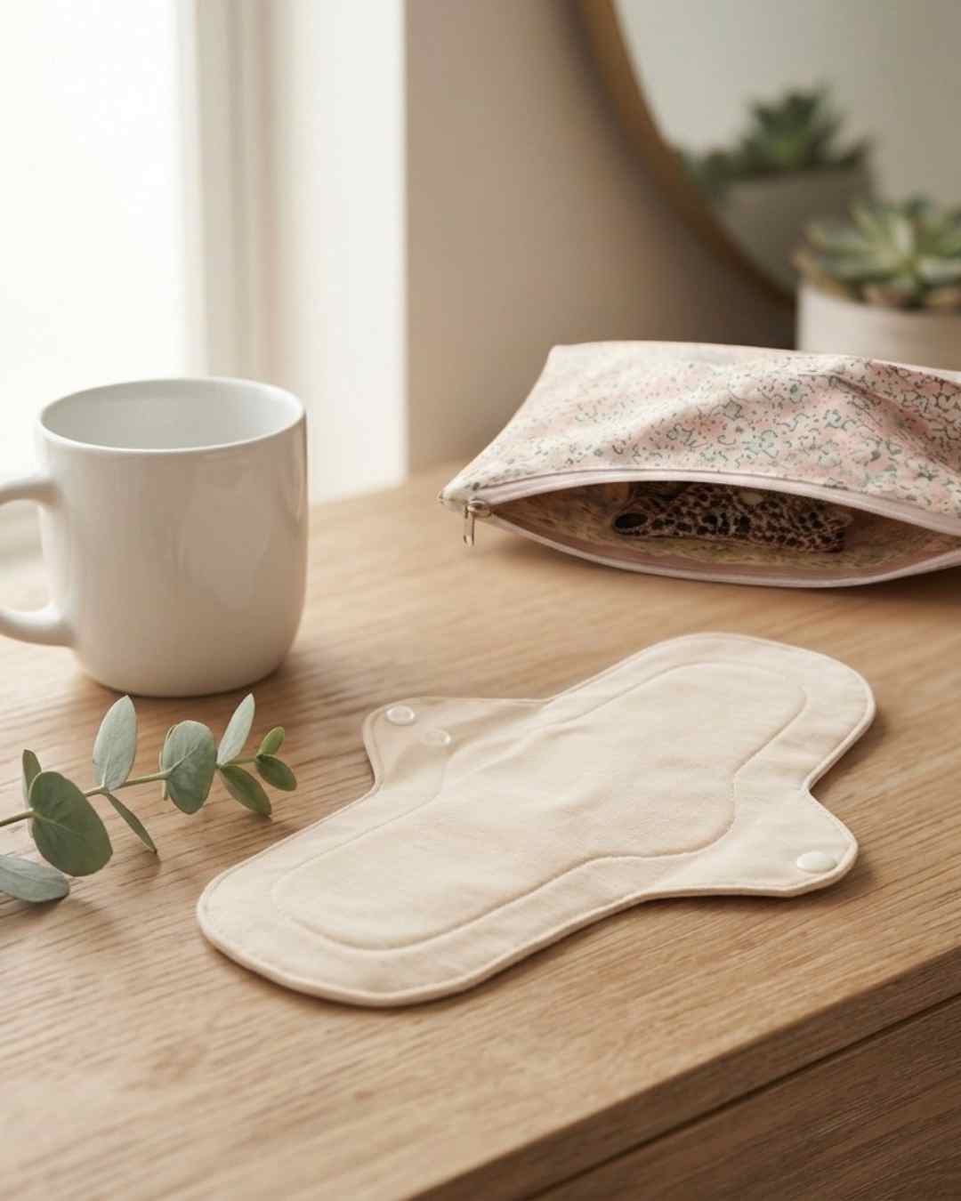 Inoya reusable pad wet bag with floral print.