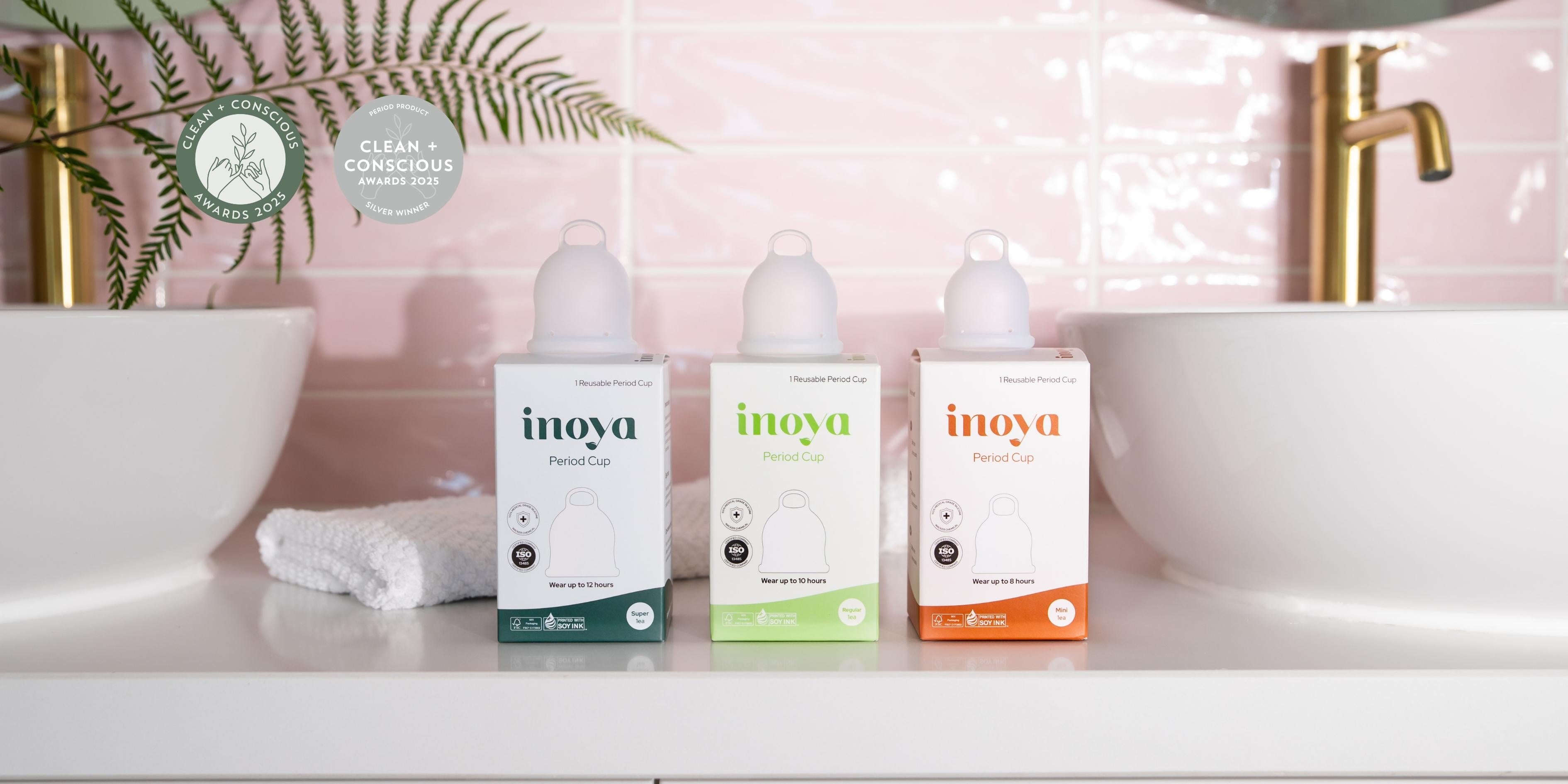 Inoya menstrual cup in 3 different sizes