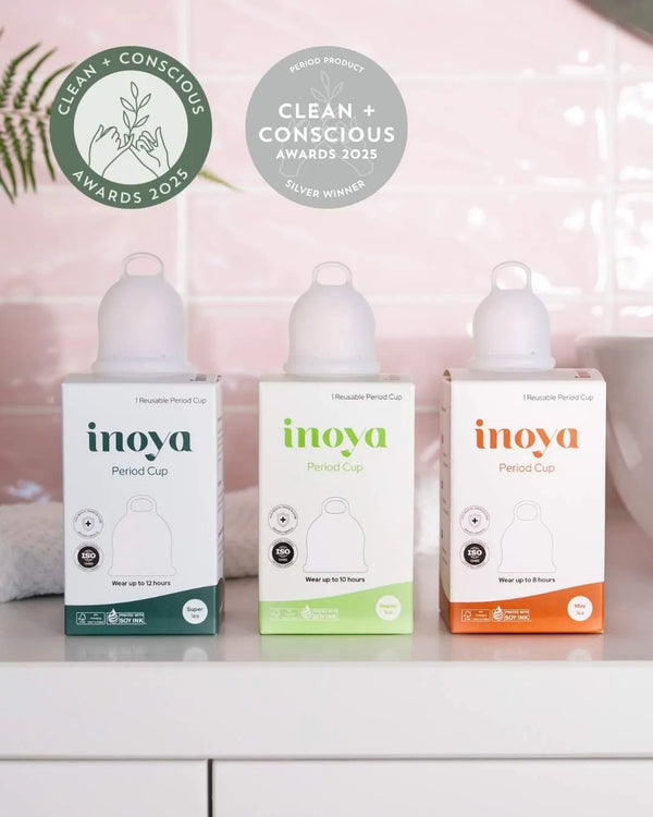 Inoya reusable menstrual cup Australia in Mini, Regular and Super sizes