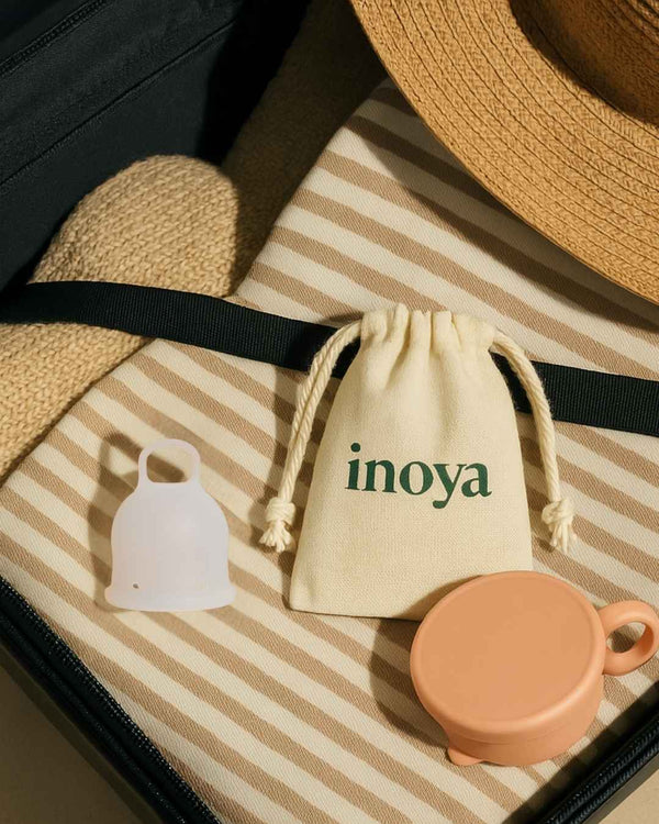 Inoya Duo menstrual cup starter kit including a reusable menstrual cup and steriliser.