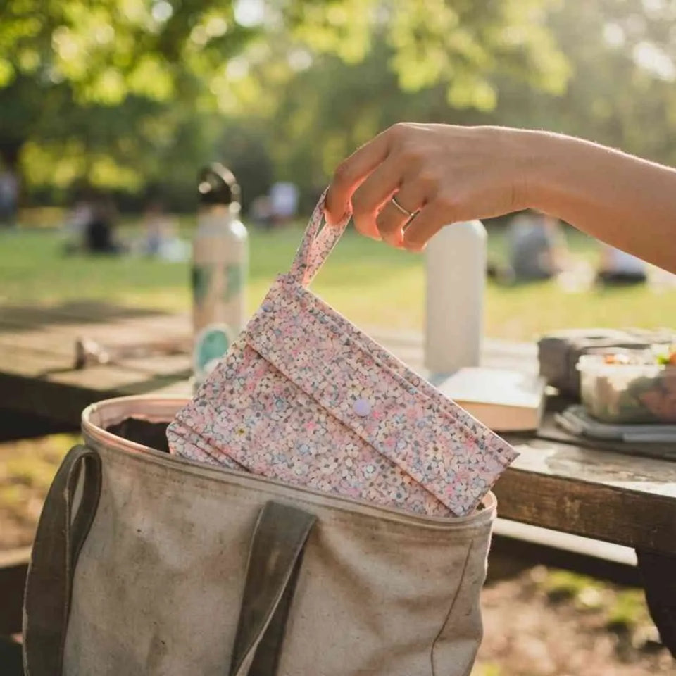 Inoya waterproof wet bag for storing reusable pads on the go